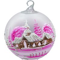 Bombka choinkowa ręcznie malowana - Lampion ze stojakiem: Różowa Zima