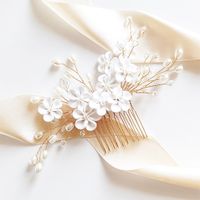 Pozłacany grzebień do ślubnego uczesania kwiaty perły gałązki OZDOBA