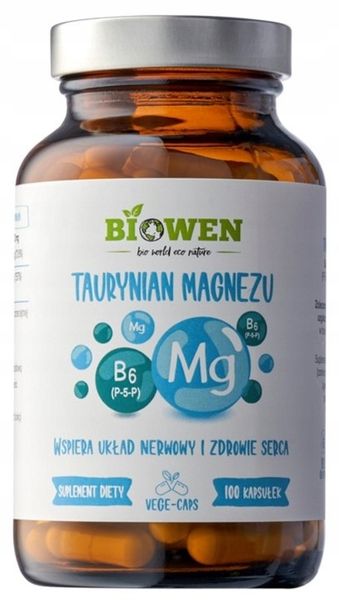 Biowen Taurynian magnezu z witaminą B6 P-5-P 100 kapsułek Serce Mięśnie zdjęcie 1
