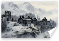 Fototapeta PREMIUM STRUKTURA ZMYWALANA zimowy krajobraz górski budynki