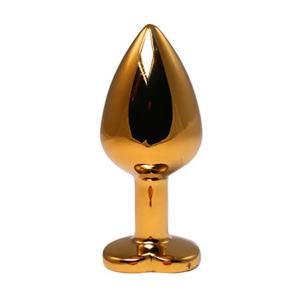 Gold Medium Heart-Shaped Butt Plug With Red Crystal zdjęcie 2