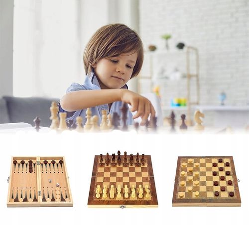 GRA W SZACHY WARCABY TRYKTRAK DUŻE DREWNIANE 3w1 PREZENT na Arena.pl