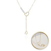 naszyjnik stal szlachetna pozłacana 14k złotem, serca z cyrkoniami, perły