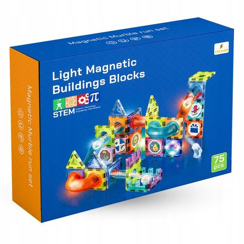Klocki Magnetyczne Świecące Konstrukcyjne Tor Kulkowy Zestaw 75 elementów na Arena.pl