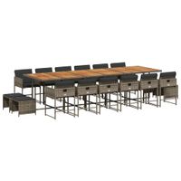 17-cz. zestaw mebli ogrodowych z poduszkami, szary, rattan PE