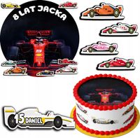 ZESTAW OPŁATEK NA TORT 20CM + 17 POSTACI - F1 FORMUŁA + IMIĘ 15CM 18CM