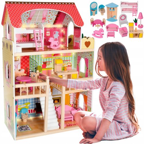 Domek dla Lalek Duży XXL Drewniany Mebelki Oświetlenie LED Akcesoria Meble na Arena.pl