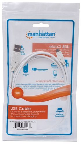 KABEL USB A-MicroB M/M 0,3M USB2.0 Hi-Speed Manhattan biały 326537 na Arena.pl