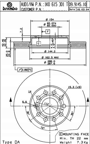 TARCZA HAM PRZOD 288X25 V MAX BREMBO na Arena.pl