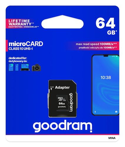 Karta MicroSD UHS I 64GB GOODRAM + Ad CL10 UHS + adapter na Arena.pl