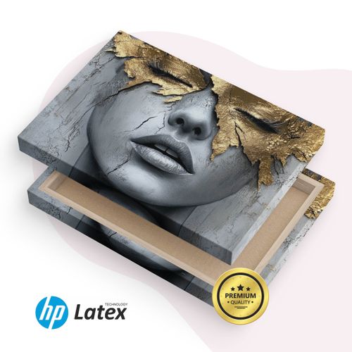 Obraz Canvas Beton Abstrakcja Kobieta Portret Elementy Złota 90cm x 60cm na Arena.pl