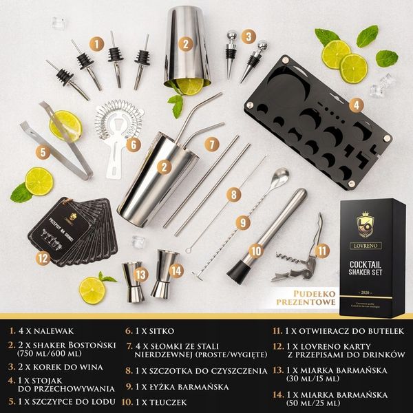 ZESTAW BARMAŃSKI LOVRENO DO DRINKÓW SHAKER zdjęcie 3