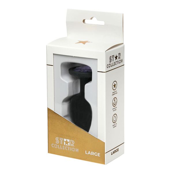 Star Collection - Black Silicone Anal Plug L- Purple Stone zdjęcie 1