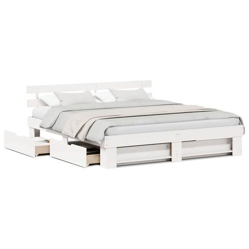 Ramka łóżka Z zagłówkiem Biały 180 x 200 cm Lite drewno sosnowe na Arena.pl