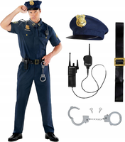 KOSTIUM POLICJANTA MĘSKI AKCESORIA IDEALNY ZESTAW NA BAL PRZEBIERAŃCÓW XXL