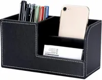 Skórzany organizer na biurko, przybornik na długopisy, telefon, pilot