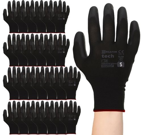 rękawice robocze mercator tech black+black pu - s - 120 par na Arena.pl