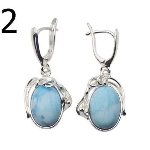 Kolczyki - larimar owal w srebrze z liśćmi 1 na Arena.pl