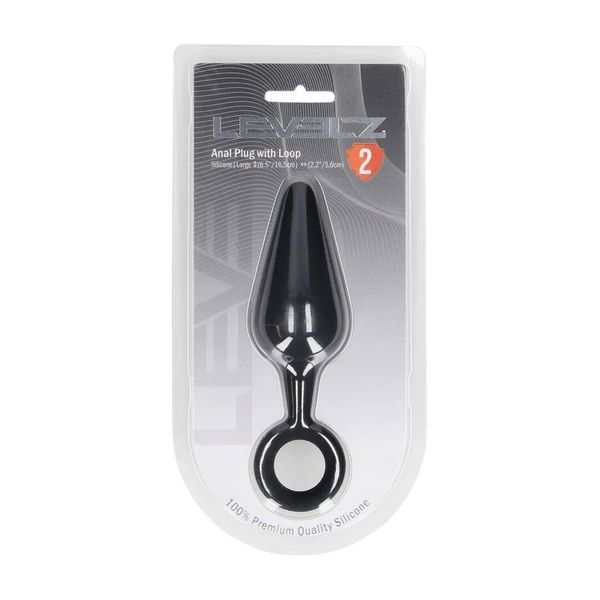 Silicone Anal Plug With Loop - L - Black zdjęcie 2