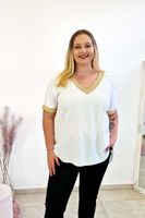 Klasyczna Tunika Damska ze Złotymi Wstawkami Biała 48