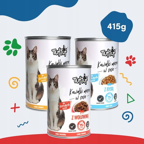 MOKRA KARMA DLA KOTA 24x415g 75% MIĘSA W SOSIE TUF TUF PUSZKI MIX na Arena.pl