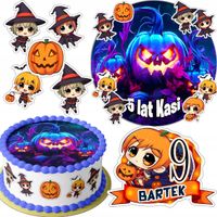 ZESTAW OPŁATEK NA TORT 20CM + 16 POSTACI - HALLOWEEN + IMIĘ 15CM 18CM