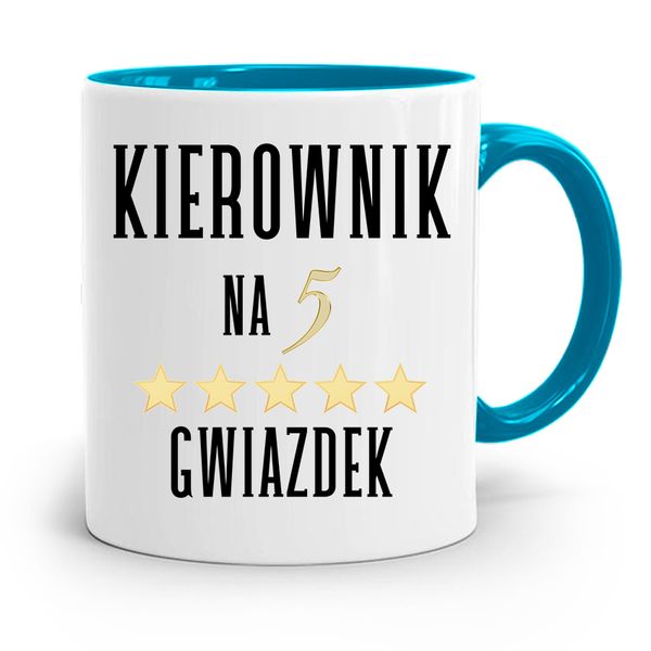 Kubek Błękitny Dla Kierownika Na Pięć Gwiazdek Z Nadrukiem Ze Zdjęciem zdjęcie 1