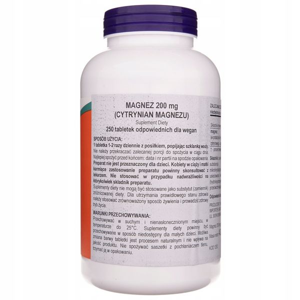 Now Foods Magnesium Citrate suplement diety 250 tabletek zdjęcie 4
