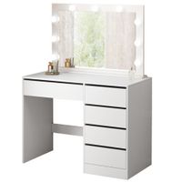 Toaletka kosmetyczna do makijażu wizażu z lustrem led nowoczesna biała