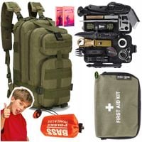 Plecak Militarny + Zestaw Survival 32w1 + Śpiwór Termiczny + Apteczka 21 el
