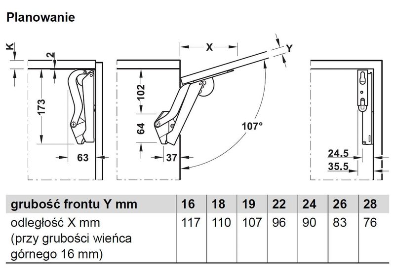 Podnośnik do szafek do klap górny Free Space 1.11 B, Antracyt zdjęcie 4