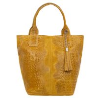 VERA PELLE torebka zamszowa shopper kroko z rączkami V141 musztardowa
