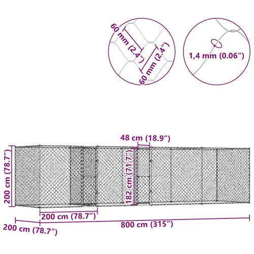Klatka dla psa Srebrny 800 x 200 x 200 cm Stal Galwanizowana na Arena.pl