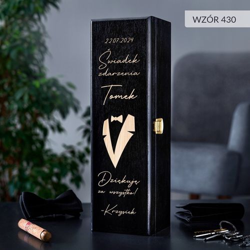 PODZIĘKOWANIE DLA ŚWIADKA PREZENT DLA ŚWIADKA DREWNIANA SKRZYNKA NA WINO na Arena.pl