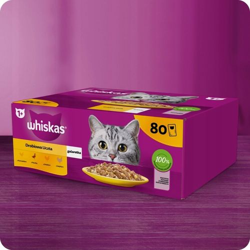 MOKRA KARMA DLA KOTA WHISKAS DROBIOWE SMAKI W GALARETCE 80x85G na Arena.pl