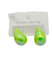 Kolczyki wkrętki kropelka łezka Zielony groszek perłowe akryl MF31299