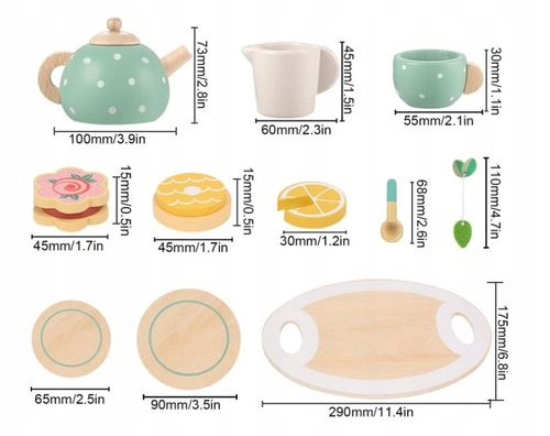 SERWIS KAWOWY HERBACIANY DREWNIANY ZESTAW DO HERBATY DLA DZIECI CZAJNIK 15e na Arena.pl