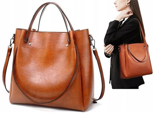 TOREBKA DAMSKA NA RAMIĘ SKÓRZANA TORBA CZARNY DO RĘKI SHOPPER PASEK na Arena.pl