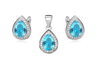 RODOWANY SREBRNY KOMPLET ŁEZKI BŁĘKITNE CYRKONIE