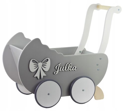 drewniany WÓZEK DLA LALEK +IMIĘ + POŚCIEL +stopery na Arena.pl