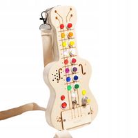 DREWNIANA GITARA SENSORYCZNA LED MONTESSORI Z WŁĄCZNIKAMI ŚWIATŁO ZABAWA