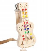 DREWNIANA GITARA SENSORYCZNA LED MONTESSORI Z WŁĄCZNIKAMI ŚWIATŁO ZABAWA