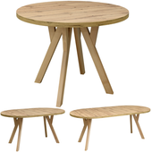 Stół okrągły 90 cm rozkładany do 190 cm blat DĄB WOTAN nogi Y drewniane BUK