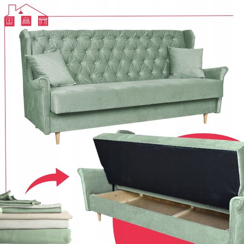 Wersalka 3 osobowa SOFA uszak rozkładana welur GAJA zielona na Arena.pl