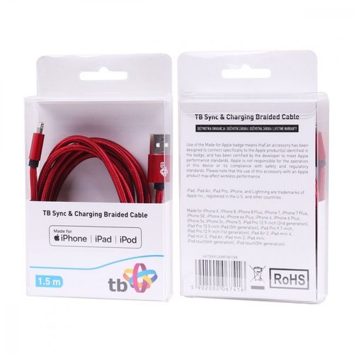 TB Kabel Lightning-USB 1.5m czerwony MFi na Arena.pl