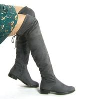 Kozaki za kolano na płaskim obcasie zamszowe szare Rozmiar obuwia - 36