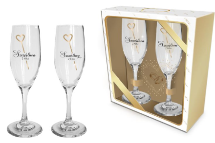 kpl 2 kieliszków do szampana SZCZĘŚLIWA Z NIM / SZCZĘŚLIWY Z NIĄ na Arena.pl