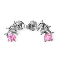 KOLCZYKI SREBRNE DELFINKI NA SZTYFT Z RÓŻOWYMI CYRKONIAMI PRÓBA SREBRA 925