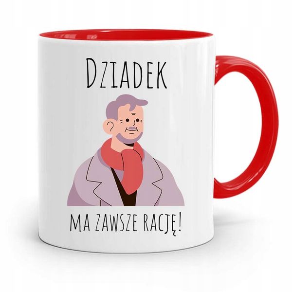 Kubek Czerwony Dla Dziadka Dziadek Ma Zawsze Rację Z Nadrukiem Ze Zdjęciem zdjęcie 1