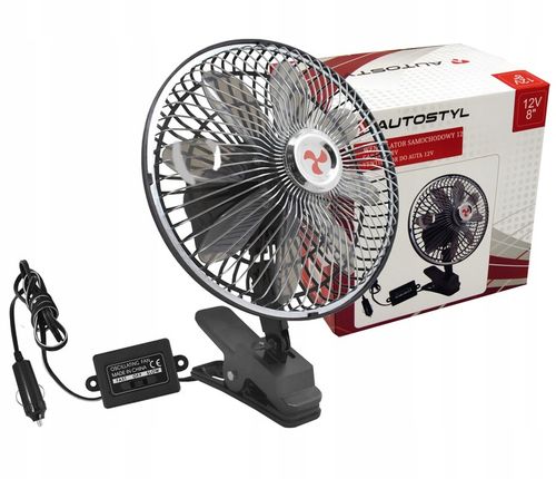 Wentylator samochodowy chrom 12V 8'' z klipsem 8 śmigieł na Arena.pl